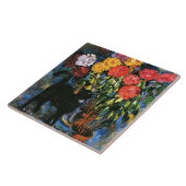 Dahlias und Black Cat, Kunstmalerei, Fliese (Seite)