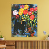 Dahlias und Black Cat, Kunstmalerei, Leinwanddruck (Insitu (Wohnzimmer))