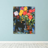 Dahlias und Black Cat, Kunstmalerei, Leinwanddruck (Insitu (Holzboden))