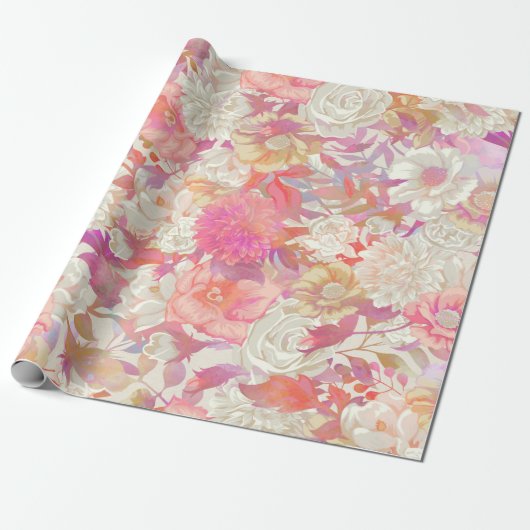 Dahlias- und Rose-Design Geschenkpapier (Ungerollt)