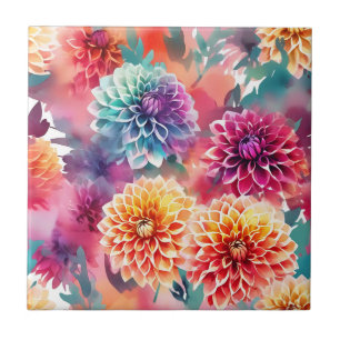 Dahlias Watercolor Floral Fliese