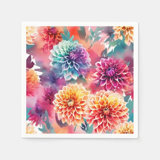 Dahlias Watercolor Floral Serviette (Vorderseite)