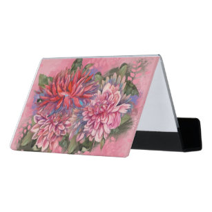 Dahlie-Blumen rosa Watercolormuster Schreibtisch-Visitenkartenhalter