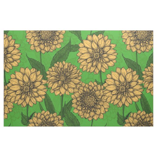 Dahlien in Gelb und Grün Stoff (Fat Quarter (45,7 x 55,9 cm))