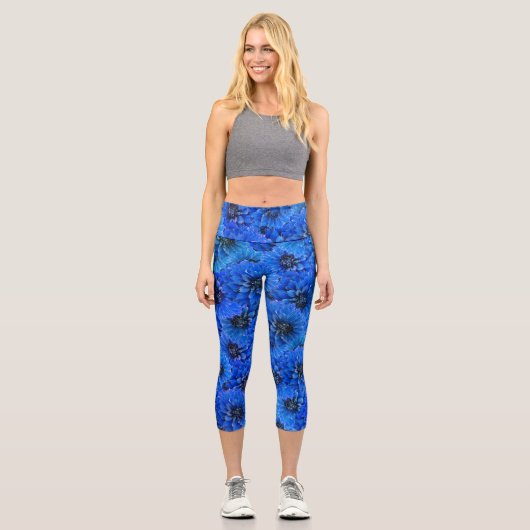 Dahlien in königsblau - Blumendesign, Capri Leggings (Vorderseite)