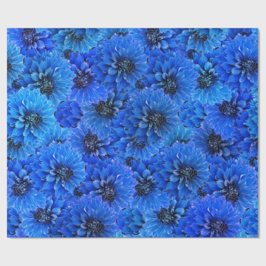 Dahlien in königsblau - Blumendesign, Geschenkpapier (Flach)