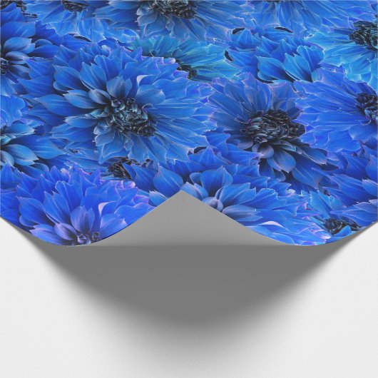 Dahlien in königsblau - Blumendesign, Geschenkpapier (Ecke)