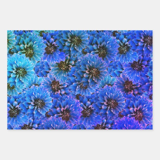 Dahlien in königsblau - Blumendesign Geschenkpapier Set (Vorderseite 3)