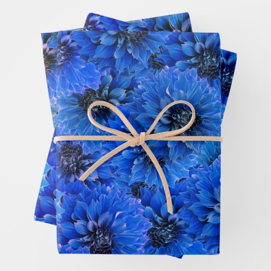 Dahlien in königsblau - Blumendesign Geschenkpapier Set (Beispiel)