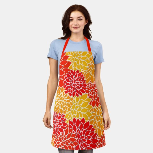 Dahlien in Orange und Rot Schürze (Getragen)