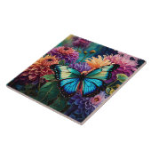 Dahlien und irrisierende blaugrüne Schmetterlinge Fliese (Seite)