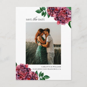 Dahlien. Watercolor-Garten-Blumen Save the Date Postkarte
