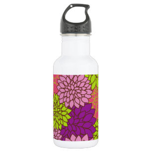 Dahlienblumen, bunte Blumen, Blumenmuster Edelstahlflasche