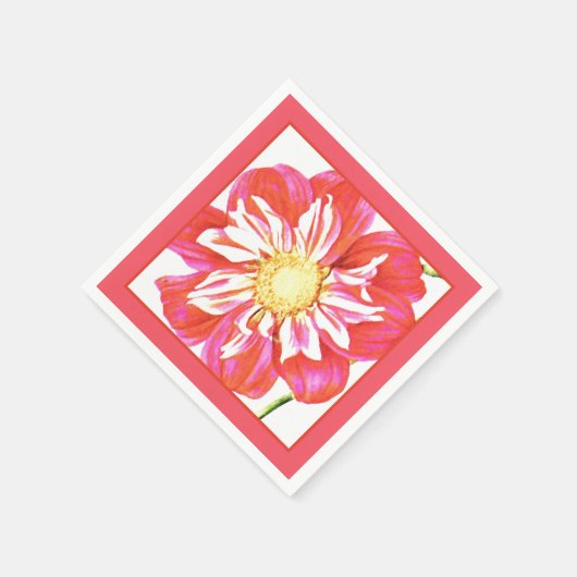 Dahlienprint in Korallenrot und Weiß Serviette (Ecke)
