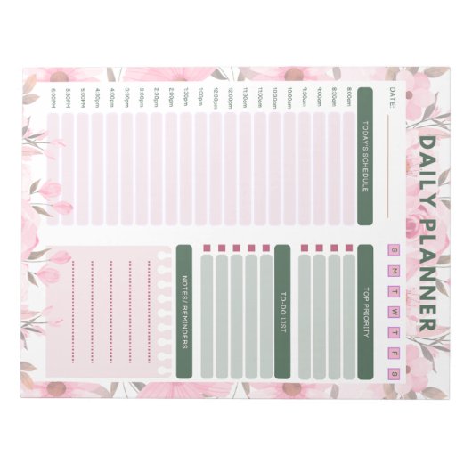 daily floral planner Notepad Notizblock (Vorderseite)