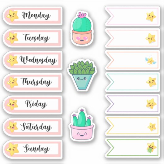 Daily Kawaii Star Stickers für Planer Aufkleber (Vorderseite)