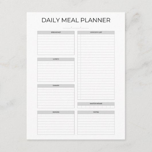 Daily Meal Planner | Simple Minimalistic Clean Begleitkarte (Vorderseite)