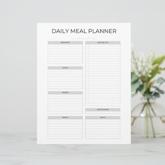 Daily Meal Planner | Simple Minimalistic Clean Briefbogen (Stehend Vorderseite)
