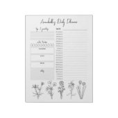 Daily Planner Hourly To Do List Black White Floral Notizblock (Rotiert)