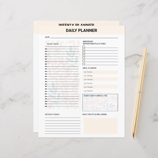 Daily Planner Template (Vorderseite/Rückseite Beispiel)