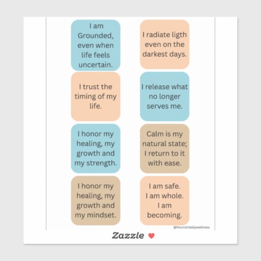 Daily Positive Affirmations- 8 Wellness Stickers Aufkleber (Blatt)