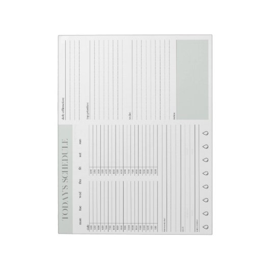 Daily Schedule Planning Notepad - Mint Notizblock (Rotiert)