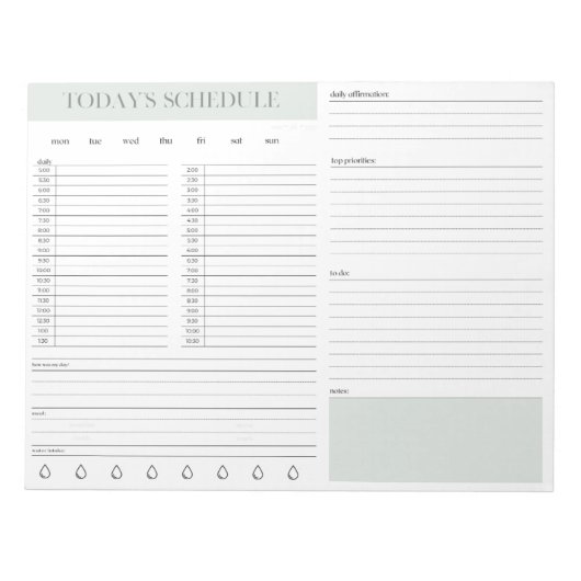 Daily Schedule Planning Notepad - Mint Notizblock (Vorderseite)