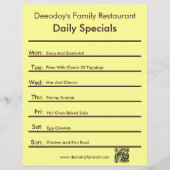 Daily Specials Restaurant Flyer With QR Code Yello (Vorne)