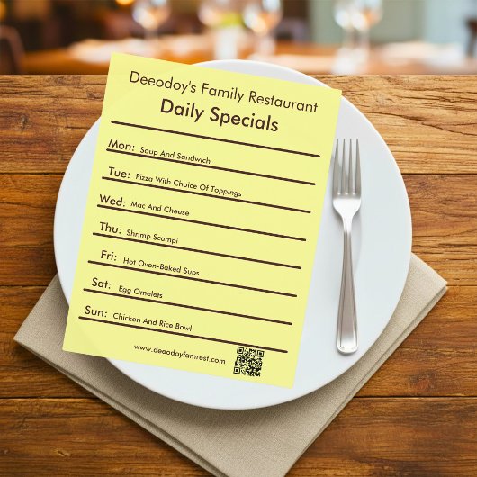 Daily Specials Restaurant Flyer With QR Code Yello
