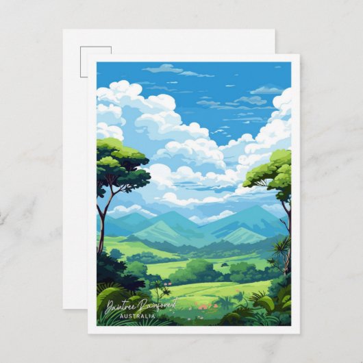 Daintree Rainforest Australia Vintage Illustration Postkarte (Vorne/Hinten)
