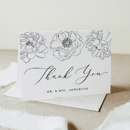 Dainty Black and White Floral Wedding Dankeskarte
