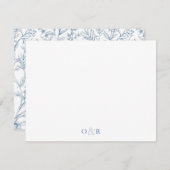 Dainty Blue Floral Monogram Stationer Mitteilungskarte (Vorne/Hinten)