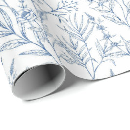 Dainty Blue French Toile Floral Wrapping Paper Geschenkpapier