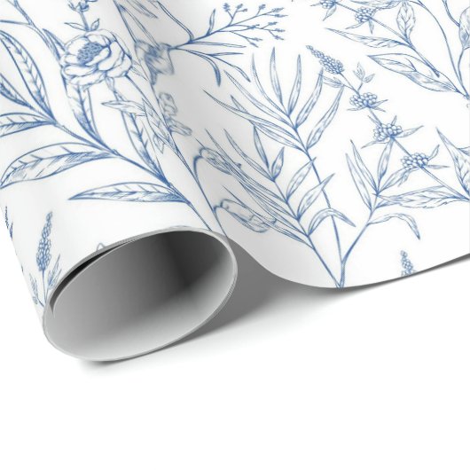 Dainty Blue French Toile Floral Wrapping Paper Geschenkpapier (Rolleneckpunkt)