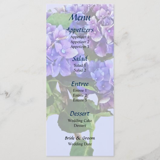 Dainty Blue Hydrangea Menü Menükarte (Vorderseite)