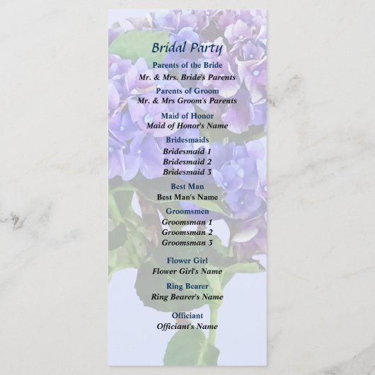 Dainty Blue Hydrangea Wedding Program Programm (Rückseite)