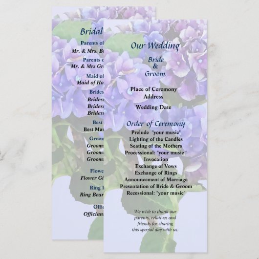 Dainty Blue Hydrangea Wedding Program Programm (Vorne/Hinten)