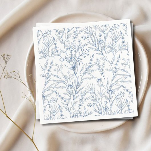 Dainty Blue & White Floral Paper Cocktail Napkins Serviette