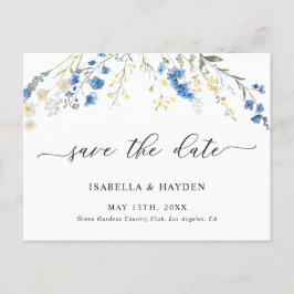 Dainty Blue Wild Blume Navy Floral Save the Date Ankündigungspostkarte