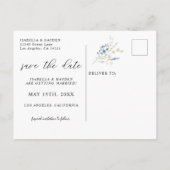 Dainty Blue Wild Blume Navy Floral Save the Date Ankündigungspostkarte (Rückseite)