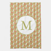 Dainty Boho Woodland Floral Pattern Green Monogram Geschirrtuch (Vertikal)