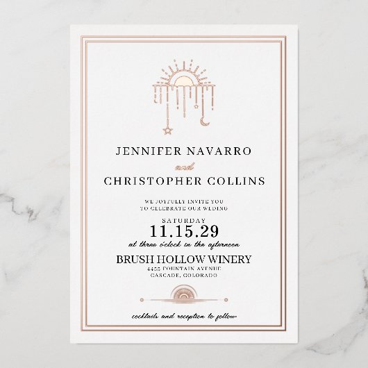 Dainty Celestie mit Details Hochzeit Einladung (Vorderseite)