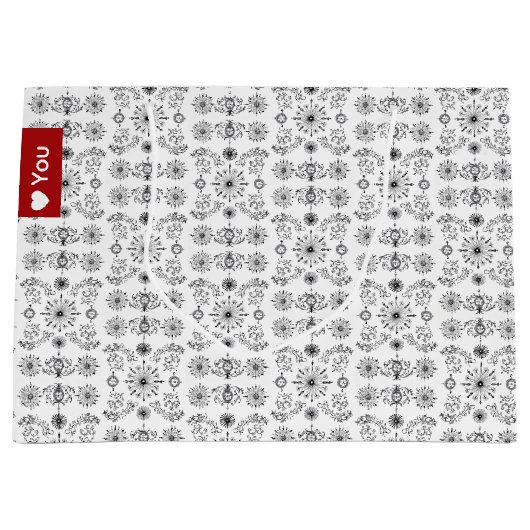 Dainty Charcoal and Crème Motif Große Geschenktüte (Vorderseite)