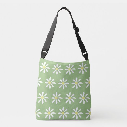 Dainty Daisy Crossbody Bag (Sage Green & White) Tragetaschen Mit Langen Trägern (Vorderseite)