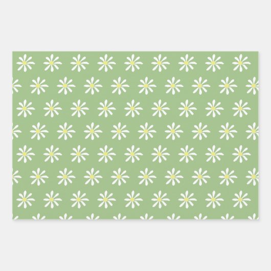 Dainty Daisy Wrapping Paper (Sage Green & White) Geschenkpapier Set (Vorderseite 3)