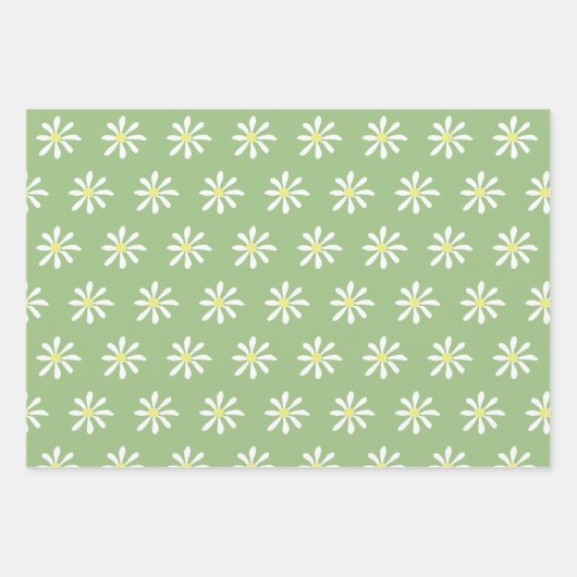 Dainty Daisy Wrapping Paper (Sage Green & White) Geschenkpapier Set (Vorderseite 2)
