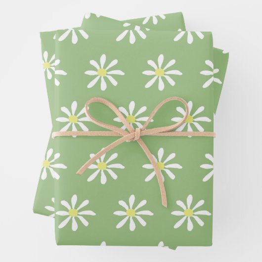 Dainty Daisy Wrapping Paper (Sage Green & White) Geschenkpapier Set (Beispiel)