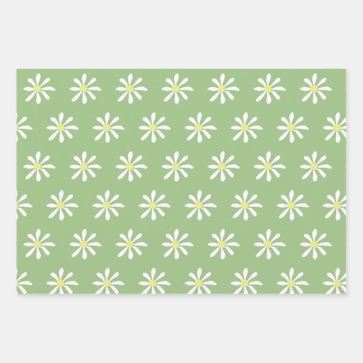 Dainty Daisy Wrapping Paper (Sage Green & White) Geschenkpapier Set (Vorderseite)