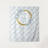 Dainty dusty Blue Blumen Gold Baby Dusche Banner Wandteppich (Vorderseite)