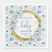 Dainty dusty Blue Blüten Gold Baby Duschwinden Serviette (Vorderseite)